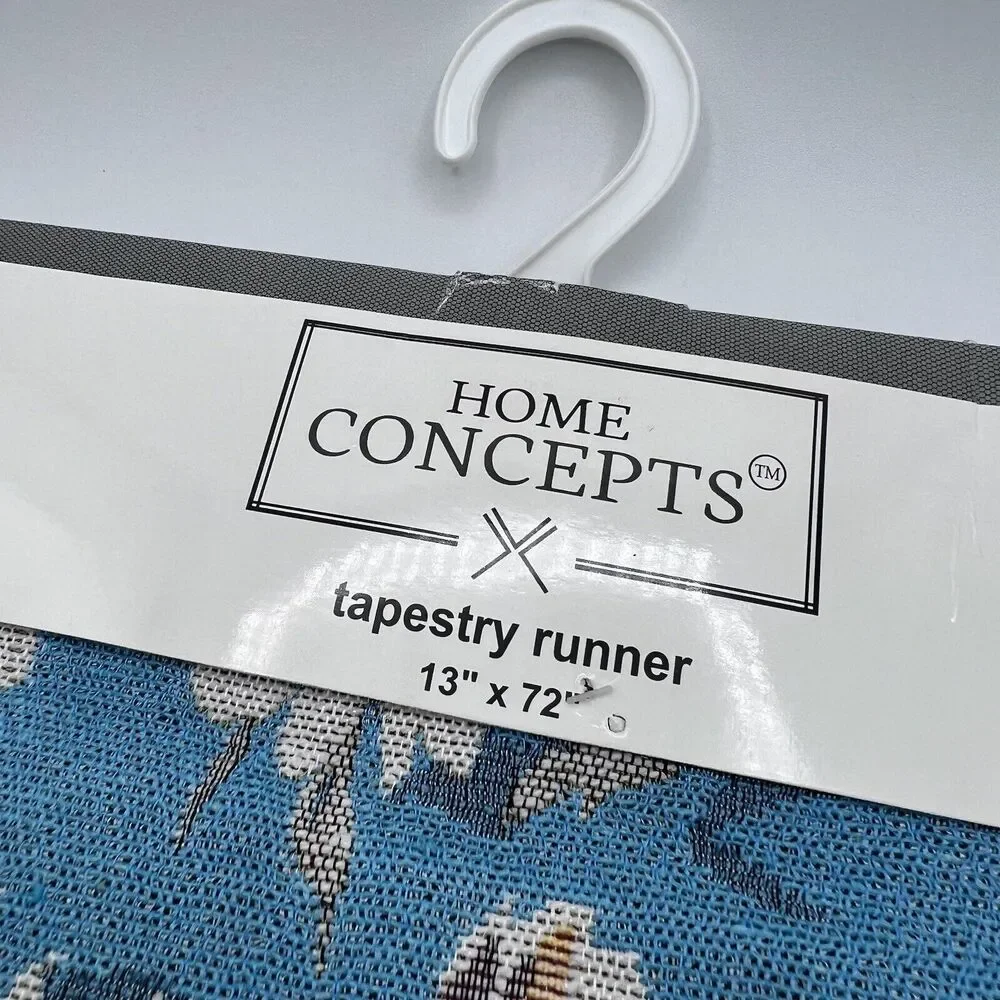 Blue Red White Daisy Floral Tapestry Table Runner 13 x 72